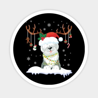 Old English Sheepdog Reindeer Santa Noel Costume DancE Snow Magnet